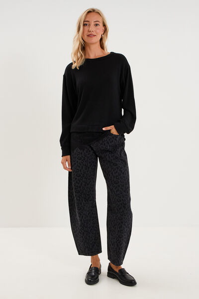 Jean balloon coton denim noir femme