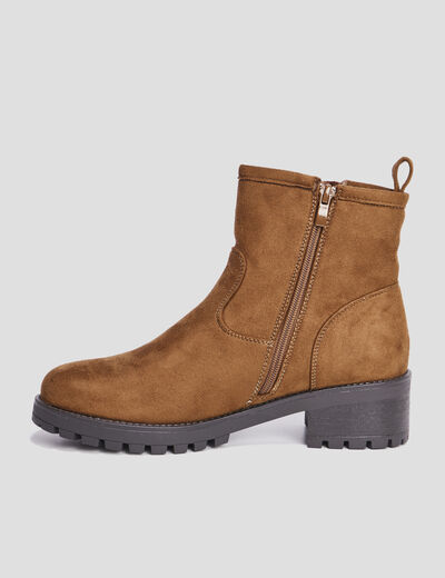 Bottines ranger crantées avec boucles marron femme