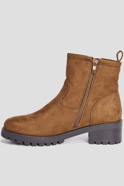 Bottines ranger crantées avec boucles marron femme
