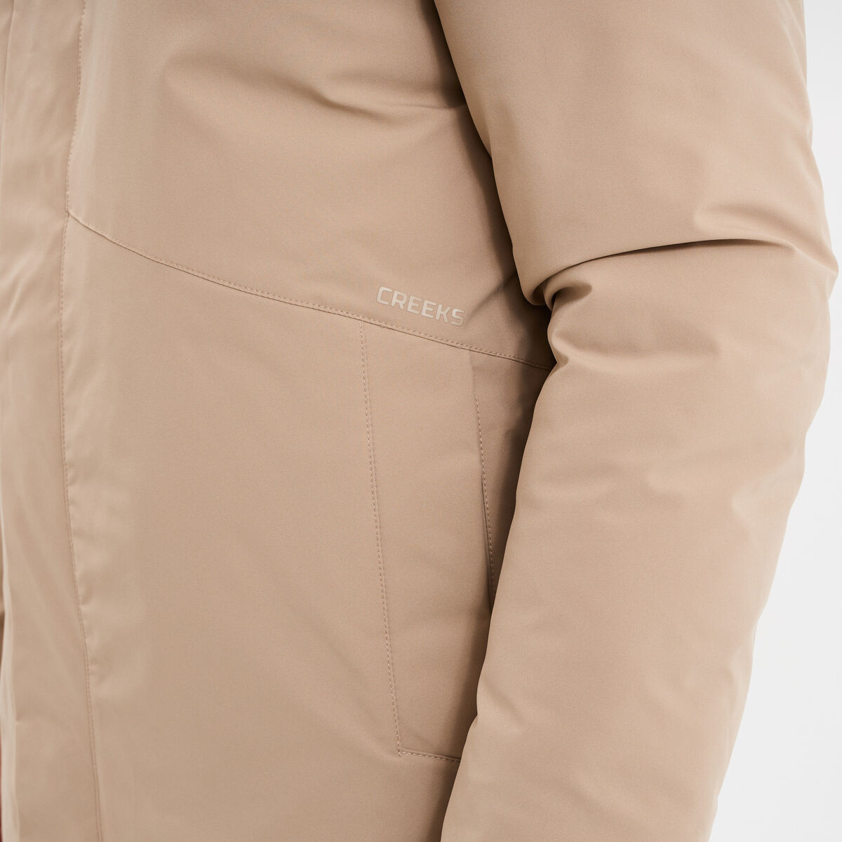 Parka mi-longue &agrave; capuche taupe homme