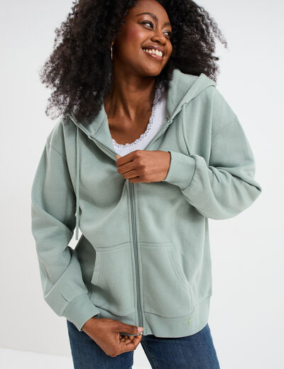 Sweat zippé à capuche vert pastel femme