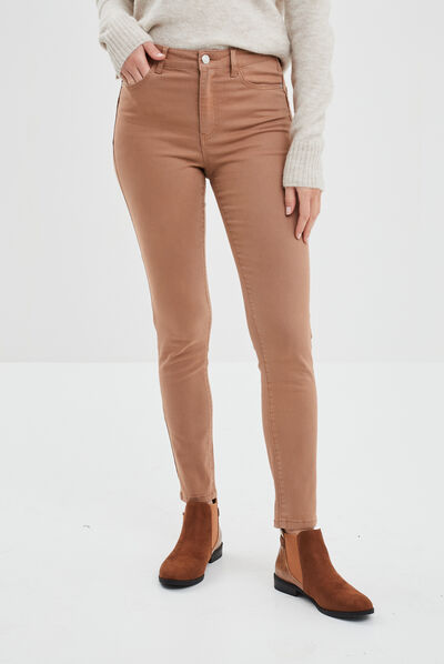 Jeans slim push up marron clair femme