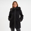 Manteau zipp&eacute; capuche fausse fourrure noir femme