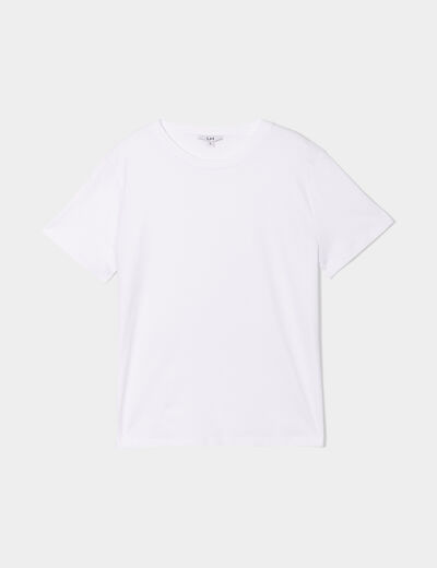 T-shirt col rond manches courtes coton blanc femme