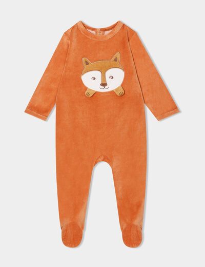 Dors-bien à col rond effet velours orange foncé bébé garçon