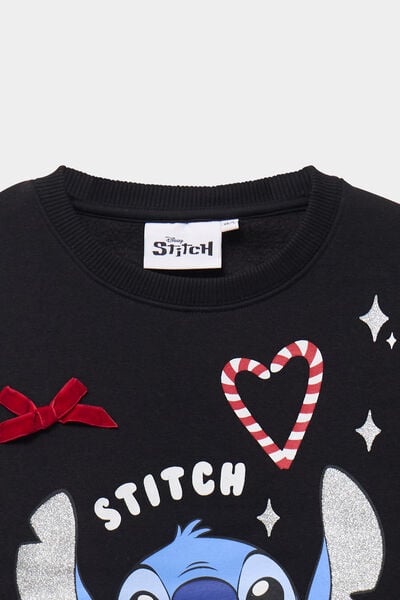 Sweat oversize manches longues Stitch noir fille
