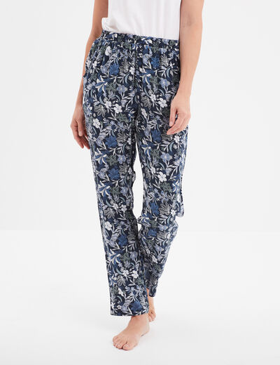 Pantalon de pyjama fluide taille haute bleu marine femme