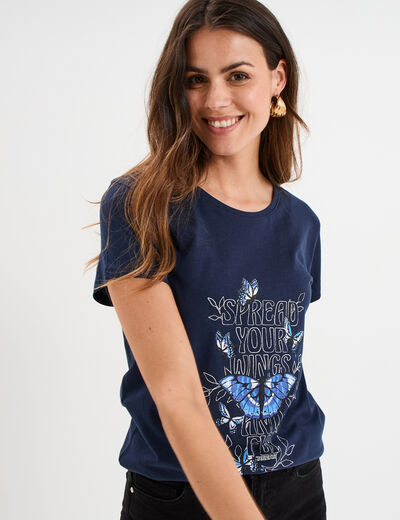T-shirt ajusté col rond coton Creeks bleu marine femme