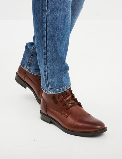 Boots cuir à lacets marron homme