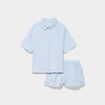 Ensemble pyjama chemise et short coton bleu ciel femme