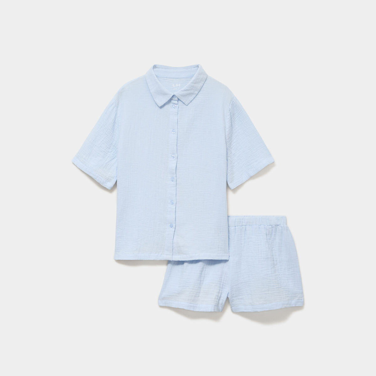 Ensemble pyjama chemise et short coton bleu ciel femme