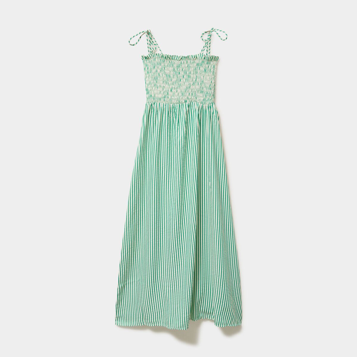 Robe longue &agrave; bretelles et haut smock&eacute; vert femme