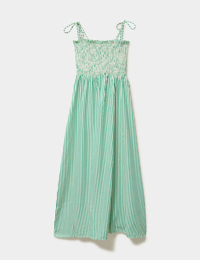 Robe longue &agrave; bretelles et haut smock&eacute; vert femme