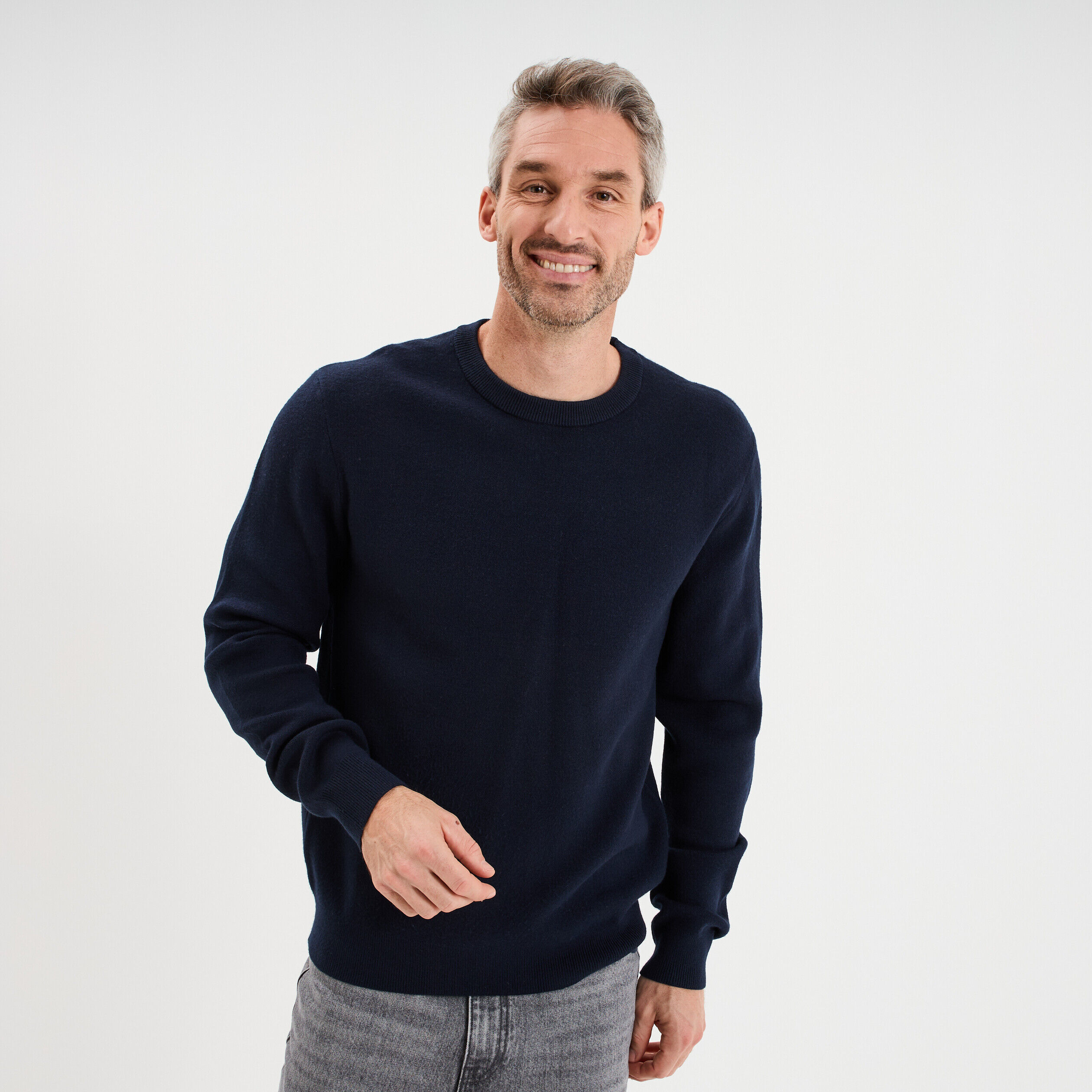 Pull col rond manches longues bleu marine homme LH