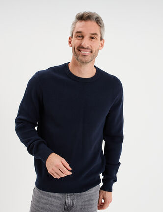 Pull col rond manches longues bleu marine homme
