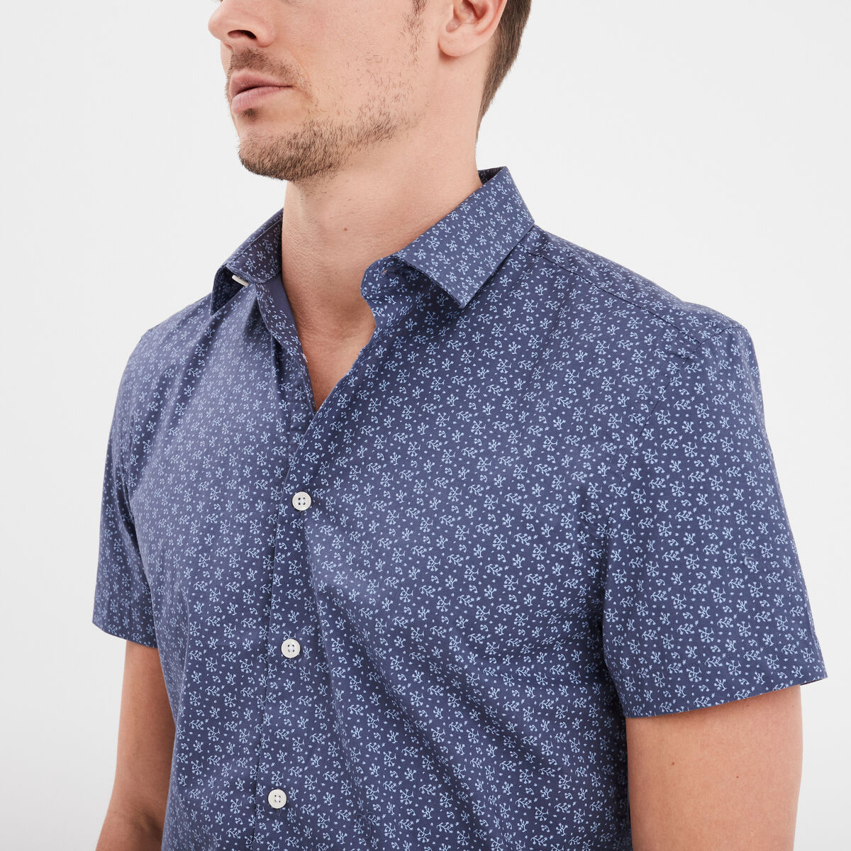 Chemise manches courtes coton bleu homme