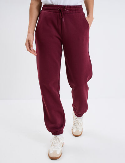 Pantalon jogging droit molleton bordeaux femme