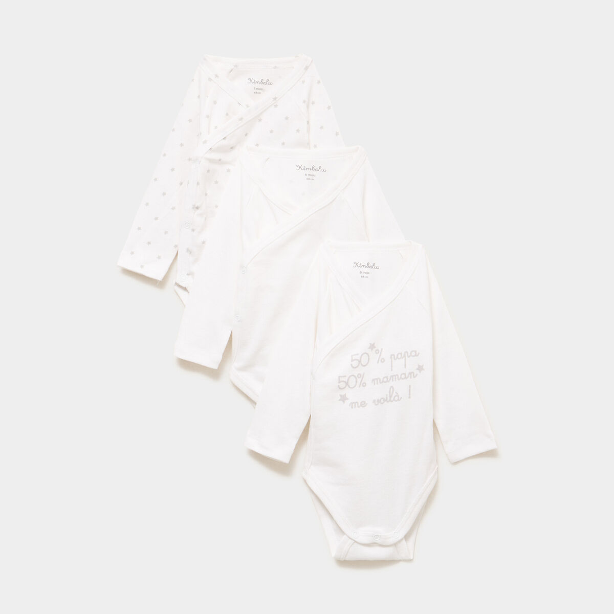 Lot 3 bodies crois&eacute;s manches longues blanc b&eacute;b&eacute;