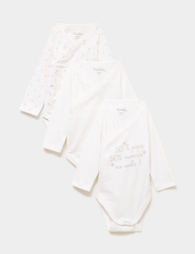 Lot 3 bodies crois&eacute;s manches longues blanc b&eacute;b&eacute;