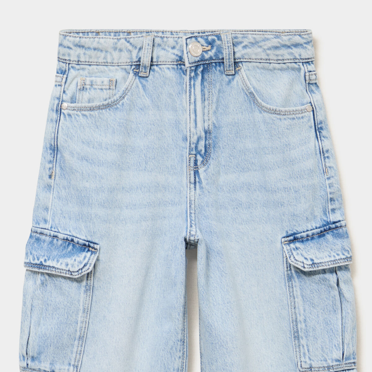 Jean large cargo poches &agrave; rabat coton denim triple stone fille