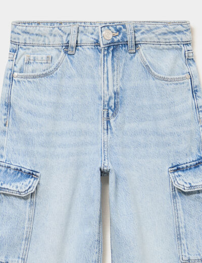 Jean large cargo poches &agrave; rabat coton denim triple stone fille