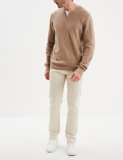Pull col tunisien coton Liberto taupe homme