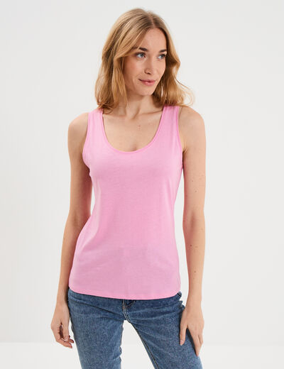 D&eacute;bardeur bretelles larges coton rose femme
