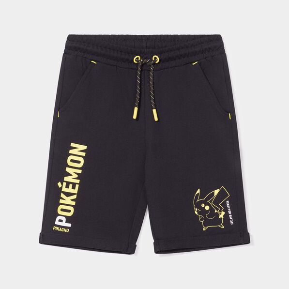 bermuda regular elastique coton pokemon noir garcon Bermuda regular élastiqué coton Pokémon noir garçon