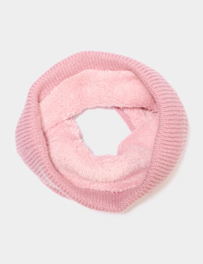 Tour de cou tricot&eacute; fourr&eacute; vieux rose fille