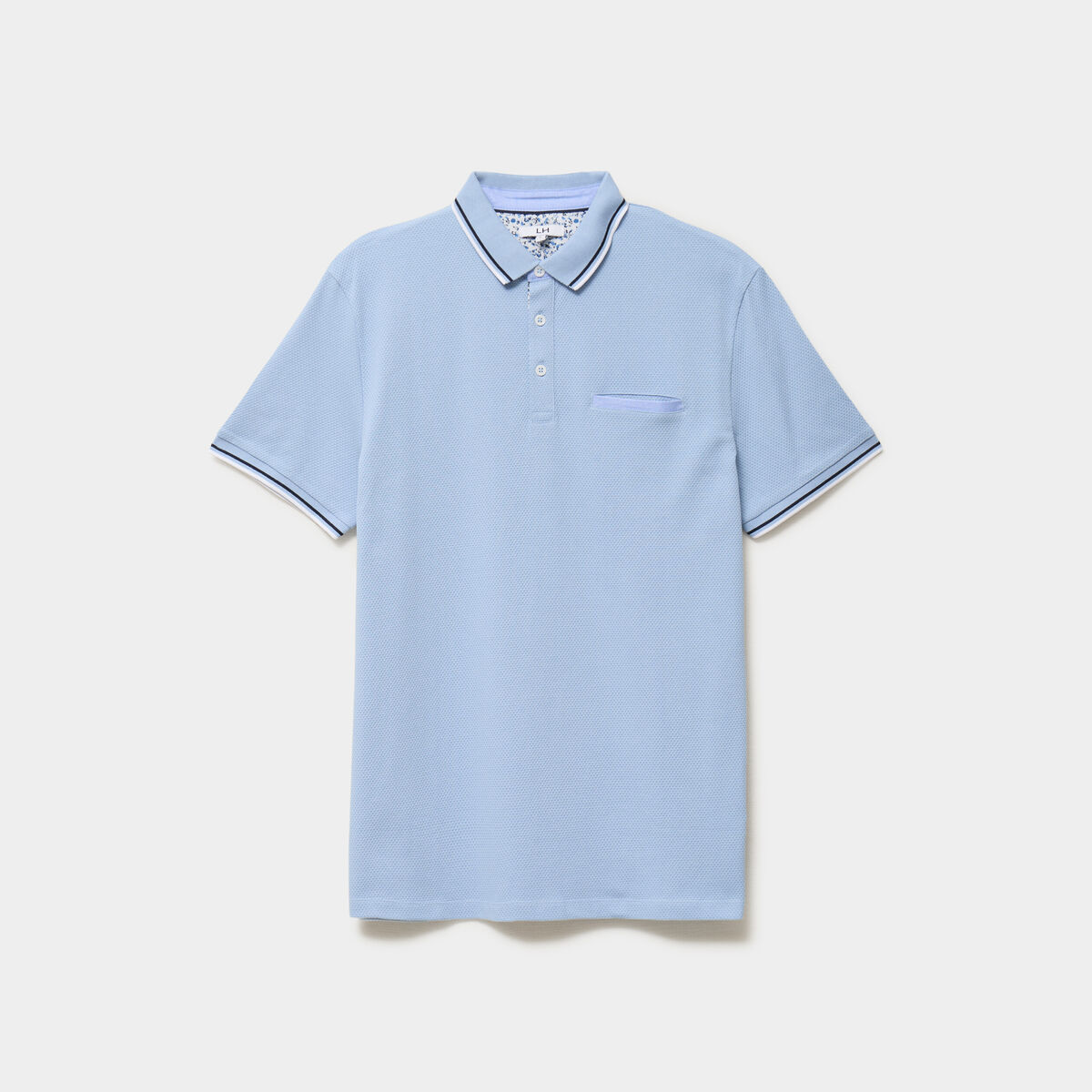 Polo piqu&eacute; manches courtes coton bleu ciel homme