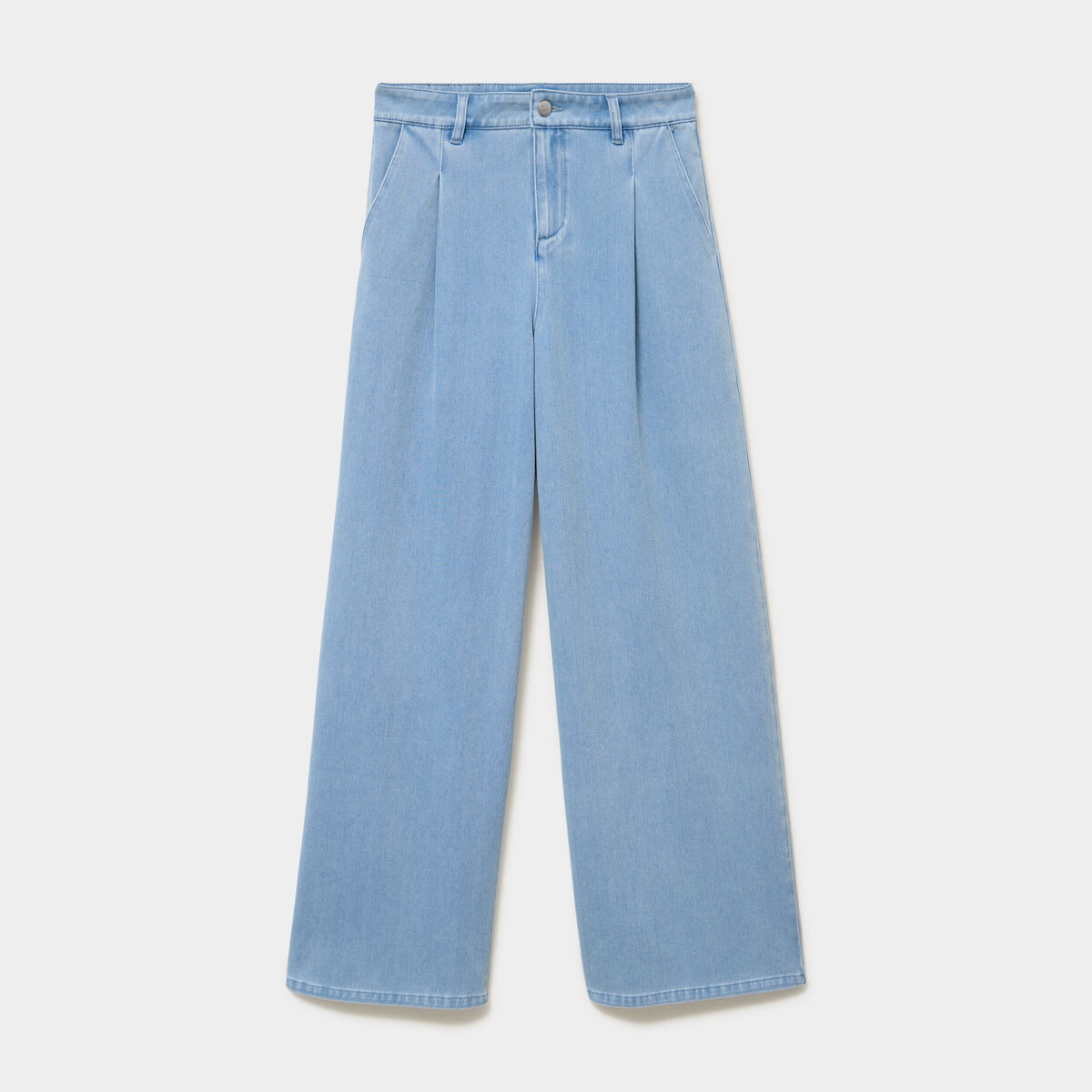 Jean large taille mi-haute &agrave; pinces denim triple stone femme
