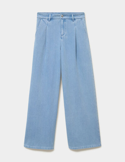 Jean large taille mi-haute &agrave; pinces denim triple stone femme