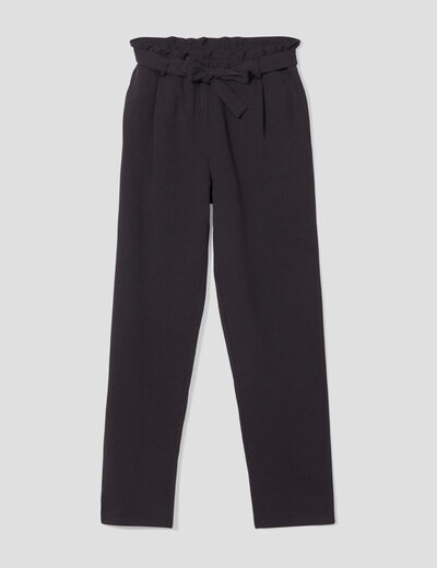 Pantalon city paperbag ceinturé 7/8ème noir femme