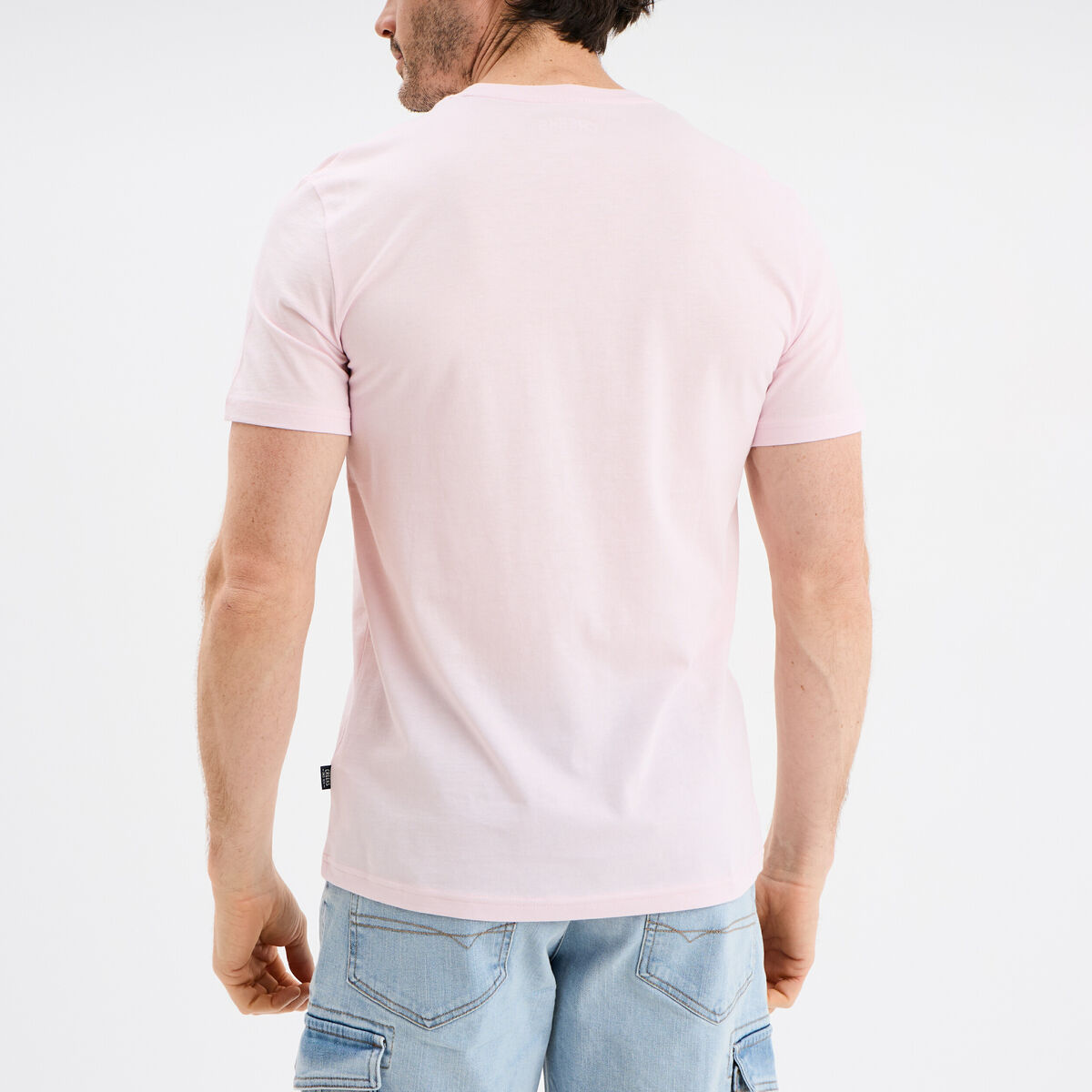T-shirt col rond manches courtes coton rose clair homme