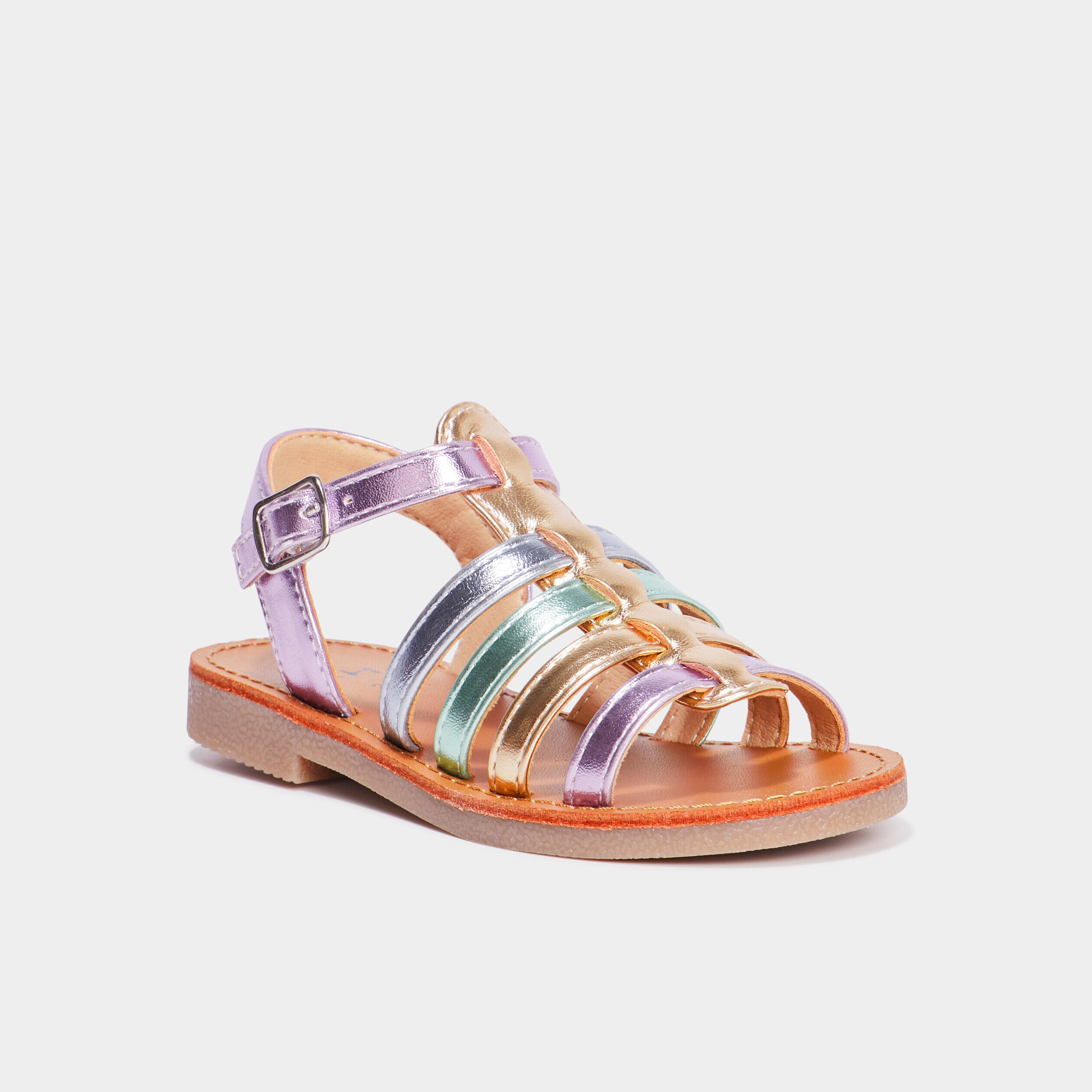 Sandales brides métallisées gris argent fille LH