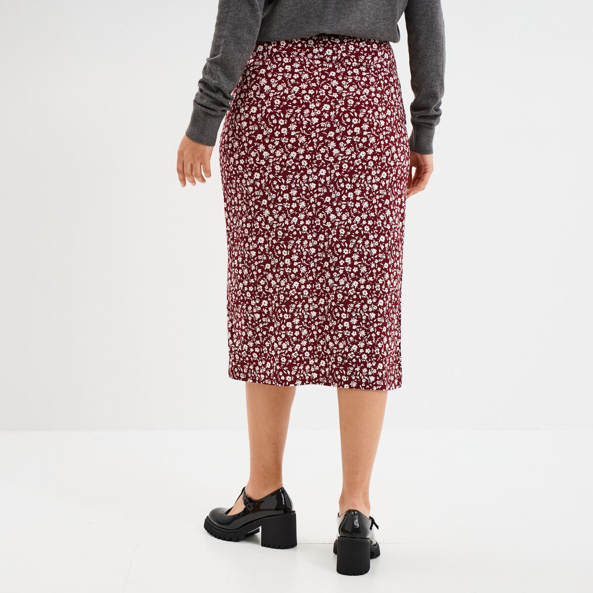 Jupe midi portefeuille bordeaux femme