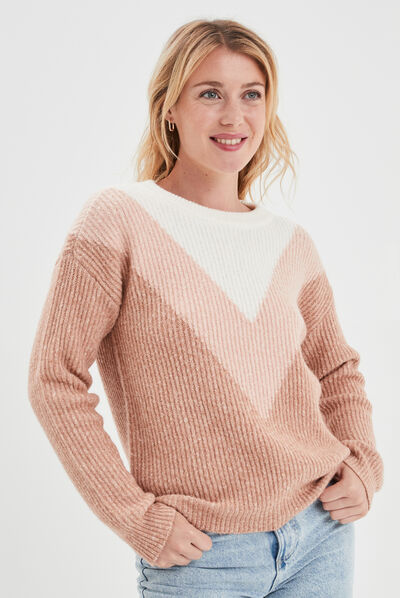 Pull manches longues rose clair femme