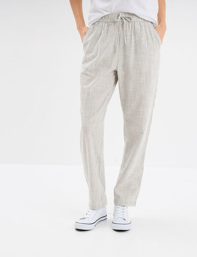 Pantalon cigarette coton élastiqué blanc femme