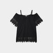 T-shirt col bardot avec dentelle noir femme grande taille
