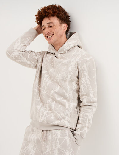 Sweat hoodie &agrave; capuche molleton beige clair homme