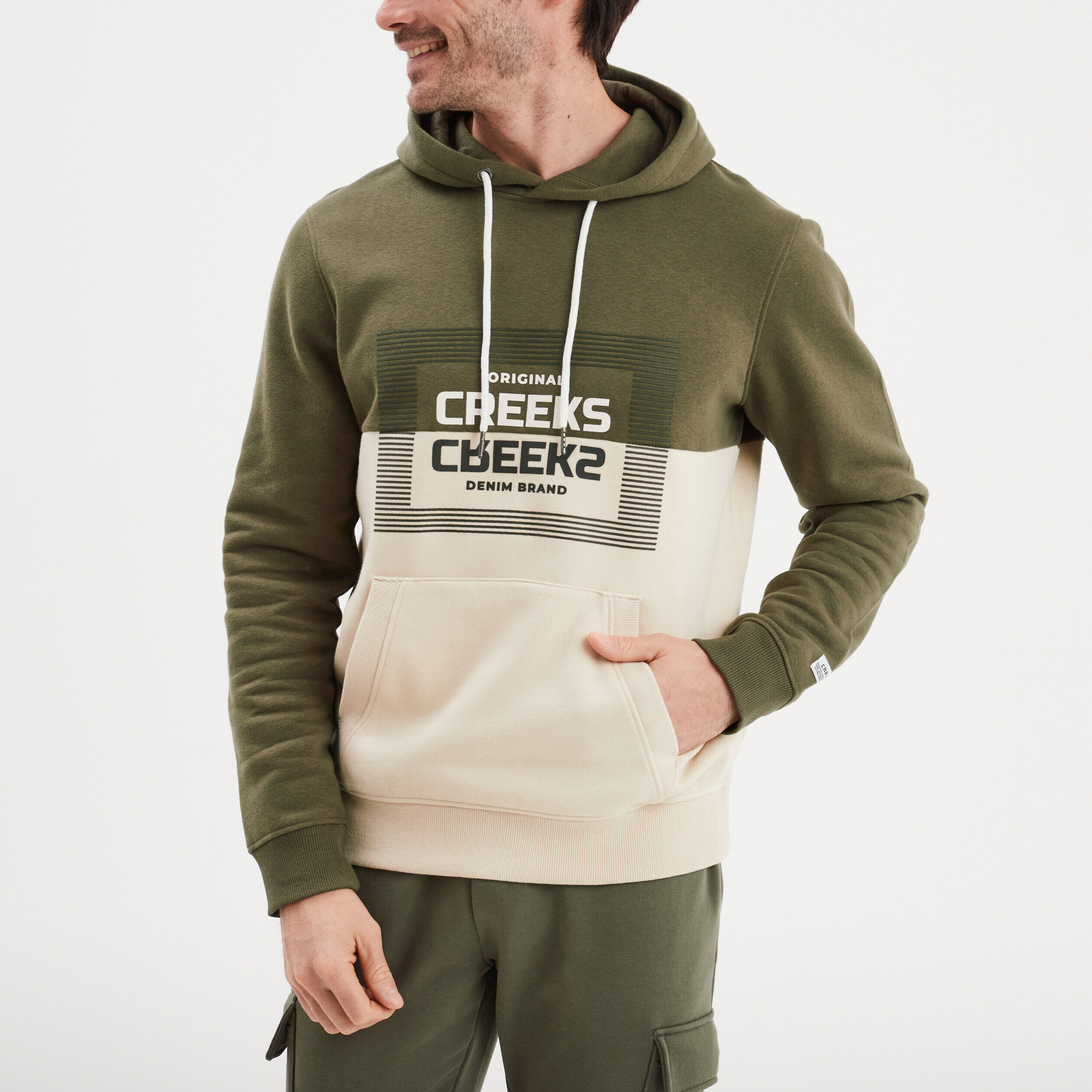 Sweat à capuche hoodie 1 poche Creeks vert kaki homme CREEKS