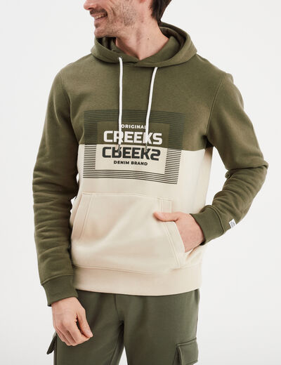 Sweat à capuche hoodie 1 poche Creeks vert kaki homme