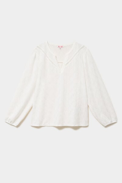 Blouse manches longues broderie anglaise blanc femme grande taille