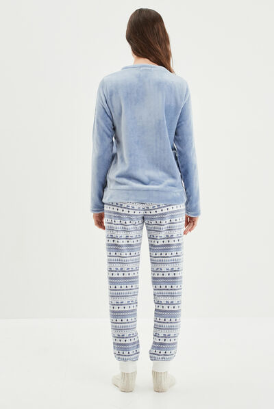 Ensemble pyjama pantalon pilou bleu clair femme