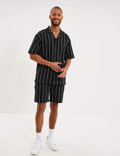 Chemise col cubain manches courtes coton noir homme