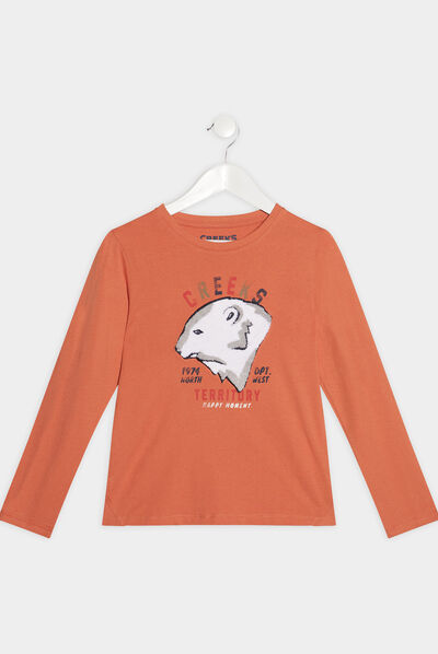 T-shirt manches longues orange garçon