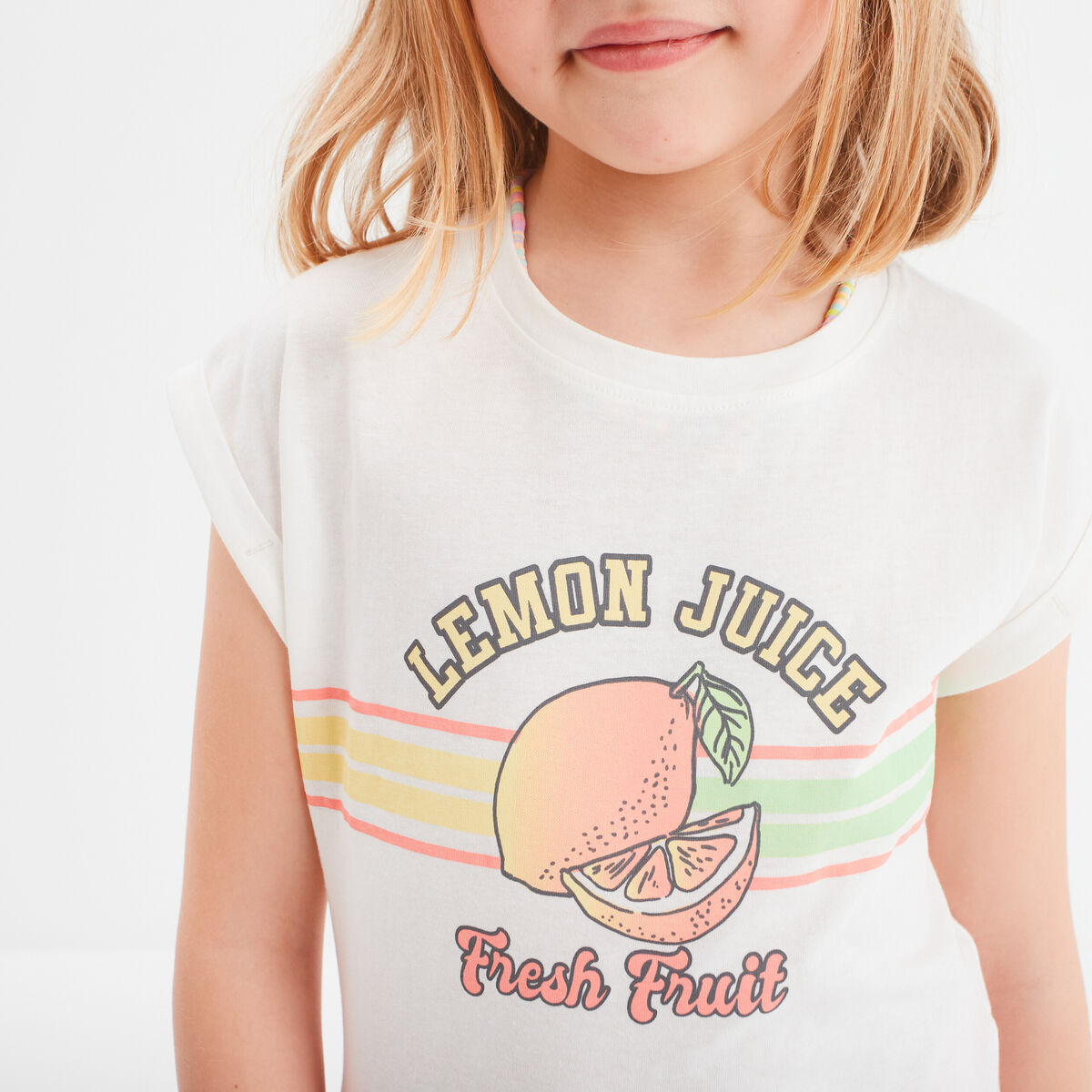 T-shirt avec col rond manches courtes ivoire fille