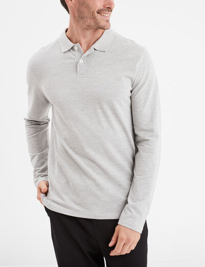 Polo manches longues en coton gris homme