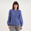 Blouse droite col tunisien coton bleu gris femme