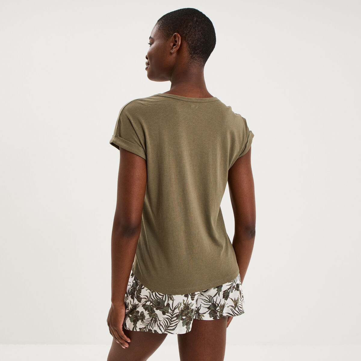 Ensemble pyjama short et t-shirt ecru femme